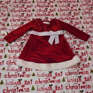 Bonnie Baby Red and White Sequin Holiday Dress with Bow Christmas Santa Holiday